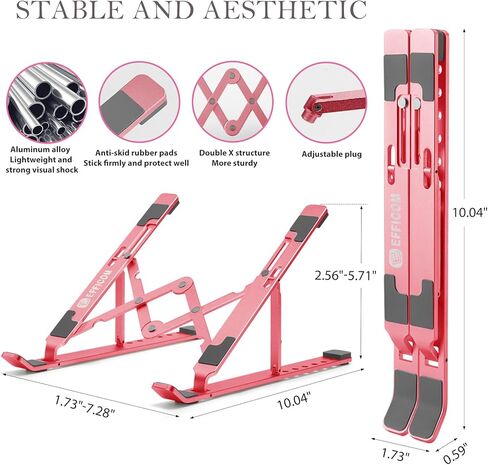 Adjustable Laptop Stand for Desk, Ergonomic Lap Riser, Portable MacBook Stand, Aluminum Lightweight Foldable Notebook Stand, Compatible with Laptop 10-15.6'' and Tablet, Phone (Pink) in Kuwait