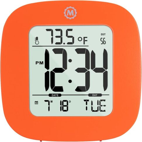 Marathon Compact Alarm Clock with Temperature & Date, Orange - Large, Easy to Read Display with Backlight - Easy to Set Up & Use - Two AAA Batteries Included in Saudi Arabia