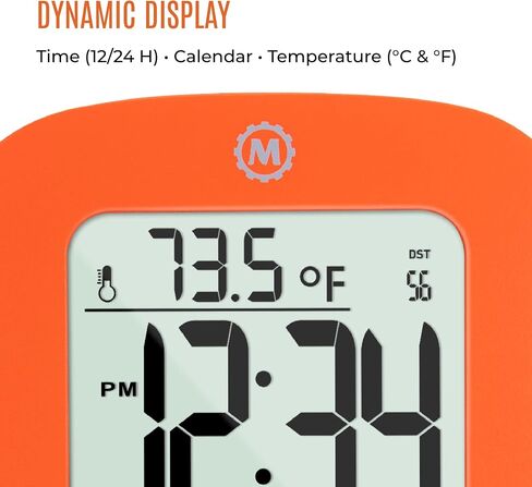 Marathon Compact Alarm Clock with Temperature & Date, Orange - Large, Easy to Read Display with Backlight - Easy to Set Up & Use - Two AAA Batteries Included in Saudi Arabia