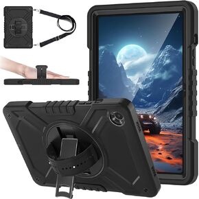 Samsung Galaxy Tab A9 Plus Case 11 Inch 2023[with 360° Rotating Stand Handle]with Hand Strap Shoulder Strap Slim Shockproof Military Grade Silicone Protection Case for A9+ SM-X210/X215/X216/X218,Black