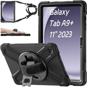 ZenRich Carrying Case for Samsung Galaxy Tab A9 PlusTablet 11"(SM-X210/SM-215/SM-X216) Heavy Duty Full-Body Shockproof Case with Rotating Stand, Hand/Shoulder Strap for Galaxy Tab A9+/A9 Plus, Black