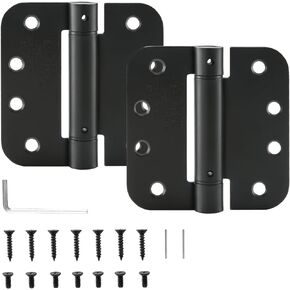 HOME MASTER HARDWARE Self Closing Door Hinge 4 x 4 inch, Adjustable Spring Door Hinge,Spring Loaded Door Hinges for Interior Door, UL Listed with 5/8 in Radius Corners Matte Black Finish 2-Pack