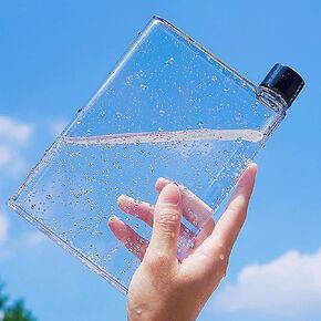 Reusable Slim Flat Water Bottle 420ml Portable - Fits in Pocket &Random Corner.Portable Cup for School,Sports, Travel, Dining Time