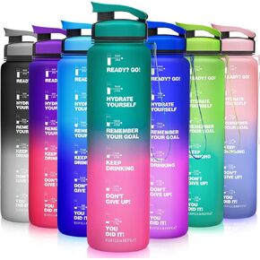 ZORRI 32 OZ Water Bottles, BPA Free Leak Proof Motivational Times Tracking Sports Bottle, Reusable Tritan Plastic Water Jug for Sports & Outdoors, Gym, Yoga, Workout, School, Office