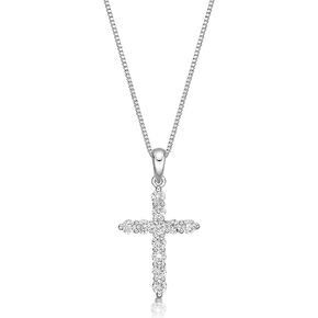 Lavari Jewelers 1/2 to 1 Carat Lab Grown Diamond Cross Pendant Necklace for Women in 14k White Gold on 18 Inch Chain (G-H, I1-I2, I2-I3 cttw) Spring Ring