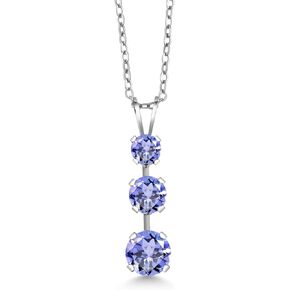 Gem Stone King 925 Sterling Silver Blue Tanzanite 3 Stone Pendant Necklace For Women (1.66 Cttw, Gemstone December Birthstone, Round 6MM, 5MM and 4MM, with 18 Inch Chain)