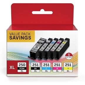 MX920 MX922 Ink Cartridges PGI-250/ CLI-251 5 Color Value Pack Compatible for Canon 250 and 251 Ink cartridges Canon 250xl 251xl Compatible with IX6820 MX922 MX920 IP8720 MG5520 Printer