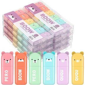 60 Pcs Cute Mini Bear Highlighter Pens Kawaii Assorted Pastel Colors Cartoon Highlighter Set Chisel Tip Marker Pens for Kids Students Adults Graffiti Writing Drawing School Office Supplies