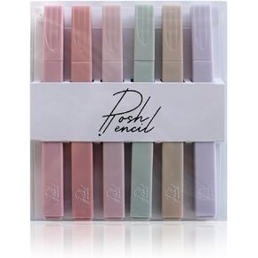 Posh Pencil- Aesthetic Highlighters, 6pc Chisel Tip Highlighter, Pastel Colored Highlighters, Square Highlighters, No Bleed Pens for Bible Study Essentials (Joy)