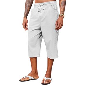 Runcati Mens Harem Capri Pants Casual Elastic Waist Cotton 3/4 Shorts Summer Beach Yoga Tapered Trousers in Kuwait