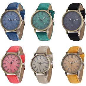 CdyBox 6 PCS Men Women Watch Simple Round Analog Quartz Wristwatches Business Watches Gifts