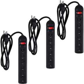 3 Pack 6 Outlet Power Strip Surge Protector 4 ft Flat Plug Surge Protector Power Strip Profile Flat Plug Overload Surge Protection for Home Office (White)