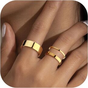 Florideco 14K Gold Filled Band Rings for Women Gold Stackable Ring Set Thin Gold Ring Plain Pinky Thumb Midi Statement Band Ring Non Tarnish Comfort Fit 3Pcs 1.5mm 3mm 6.5mm
