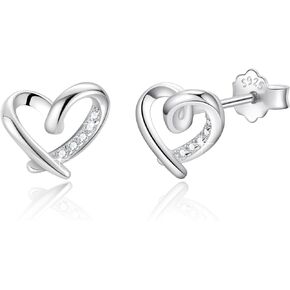 Heart Earrings, 925 Sterling Silver Plated 18K Gold Heart Stud Earrings for Women Girls, Love Heart Shaped Earrings