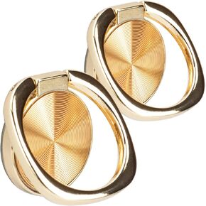 [2 Pack] Rounded CD Texture Cell Phone Ring Holder Stand, 360 Degree Rotation Finger Ring Kickstand with Polished Metal Phone Grip, Smartphone Accessories (Gold)