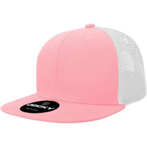 DECKY Youth 6 Panel High Profile Structured Cotton Trucker, Pink/White
