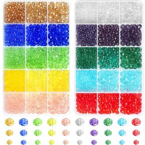cridoz 2000 Pcs Briolette Crystal Glass Beads for Jewelry Making, Rondelle Crystal Beads for Crafts and Suncatchers, 10 Coloers, 3 Sizes(4mm, 6mm, 8 mm)