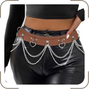 Cosydays Punk Waist Chain Belt Heart Leather Belly Body Chain Goth Body Jewelry Adjustable Party Rave Outfits Body Accessoires for Women and Girls