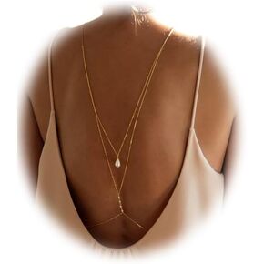Wedding Rhinestone Back Chain Necklace Layered Bridal Multi layered Pearl Back Chain Rhinestone Backdrop Necklace Body Chain Crystal Waist Chain Jewelry for Women