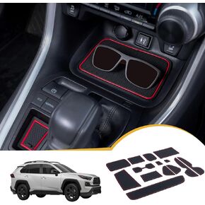 TOPINSTALL Several Colors Liners Compatible with 2019-2024 Toyota RAV4 and 2021-2024 RAV4 Prime, Anti Dust Cup Holder Insert, Premium Center Console Rubber Mat, Door Pocket Pad- 16PCS (Black Trim)