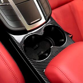 Car Interior Accessories Carbon Fiber Center Control Cup Holder Frame Trim for Porsche Macan 2014-2020 (Black)