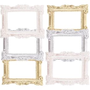 Dollhouse Frames Miniature Dollhouse Picture Frame 6pcs Vintage Resin Photo Frame Wall Hanging Ornate Frame Antique Rectangle Frame Victorian Baroque Painting Frame