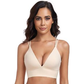 Women's Triangle Bralettes Cami Deep V-Neck Plunge Bra Wireless Adjustable Criss Cross Unlined Yoga Bra
