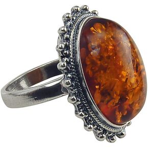 Sterling Silver and Baltic Honey Amber Classic Oval Ring