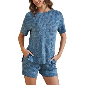 طقم بيجامة حريمي من difficort بأكمام قصيرة من Pjs ملابس نوم ناعمة مضلعة مع جيوب in Kuwait