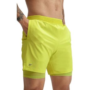 Fabletics Men's The Fundamental Short (Lined), Workout, Running, Training, Gym, Yoga, Ultra Lightweight, Athletic, 5" Inseam, M, Zest in Saudi Arabia