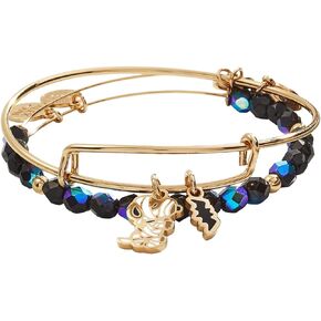 Alex and Ani Peanuts™, Snoopy Bat Duo Expandable Bangle Bracelet Set of 2, Shiny Gold Finish, Black Charm