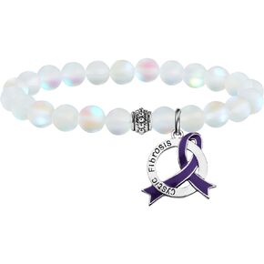Cystic Fibrosis Awareness Gift Purple Ribbon Bracelet for CF Patients Support CF Warrior Jewelry Pulmonologist Gifts