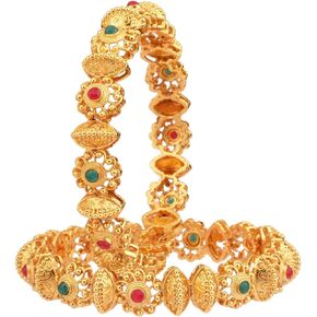 Efulgenz Gold Tone Indian Bangle Set for Women Antique Bangle Set Indian Gold Tone Crystal Floral Bangles Bracelet Indian Bridal Jewelry for Wedding Bollywood Fashion Jewelry