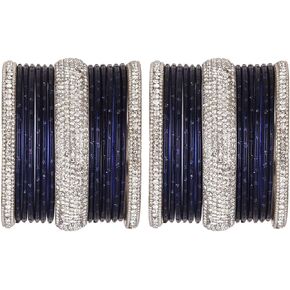 Efulgenz Indian Bangle Set Rhinestone CZ Crystal Bangle Plain Metal Bangles Bracelet Jewelry for Women