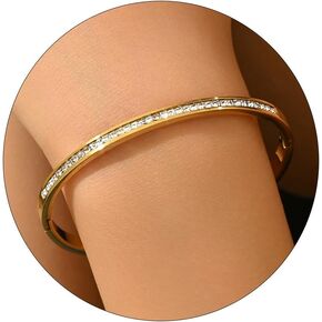 Bangle Bracelets for Women 18K Gold Plated Dainty Cubic Zironia Heart Hollow Out Honeycomb Classic Tennis Bracelet Gold Bracelets Gifts for Girls