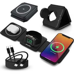 قاعدة شحن PWR Flex 3 في 1 لأجهزة متعددة - محطة شحن لاسلكية محمولة متوافقة مع ساعات Apple وiPhone وSamsung وAirpods وأجهزة Qi اللاسلكية، باللون الأبيض