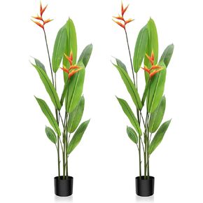 AnTing Artificial Bird of Paradise 5 Feet 2Pack Artificial Tree with 2 Flowers and 10 Trunks(Set of 2)
