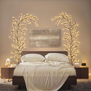 160LED 9 FT Vines Lights Room Decor with Remote, 8 Modes and Timer, Indoor Plants Flowers Tree Willow Lights, Artificial Tree for Walls Bedroom Living Room Kitchen Home Decor-Warm White（1pc Black）