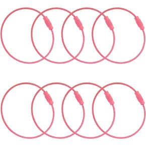 8Pcs Wire Keychain Cables Key Rings Travel Luggage Tags Steel Loops for Keys Cards Dog Collars Cruise Accessories (Pink, 6 Inch)
