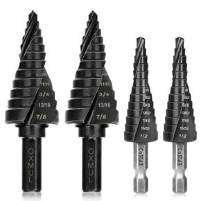 Step Drill Bit for Steel, 4Pcs 1/8 to 7/8 Drill Bit Set, Cobalt Drill Bit, Heavy Duty for Stainless Steel, Metal, Aluminum, Wood, Wood, Total 50-Steps. 4Pcs 4P201_202