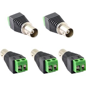 PNGKNYOCN BNC Female Connector BNC to 2 Screw Terminal No Soldering Adapter for Transmit CAT5 Coaxial Cable to CCTV Surveillance Camera(5-Pack)