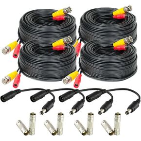 Amcrest 4-Pack 60 Feet Pre-Made All-in-One Siamese BNC Video and Power CCTV Security Camera Cable with Two Female Connectors for 960H & HD-CVI Camera and DVR (SCABLEHD60B-4pack)