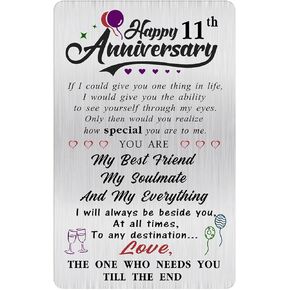Eleven 11 Year Anniversary Sweet Gifts for Him Husband Men - Happy 11th Wedding Anniversary Engraved Wallet Card Inserts for Boyfriend Her Wife Women