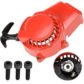 HIAORS Alloy Pull Start Recoil Starter With Screws for 47cc 49cc 2 Stroke Super Pocket Rocket Bike 50cc SYX Moto SSR SX50 Coolster Mototec Demon Chinese Kids Pit Dirt Bike ATV Quad Mini Moto Parts Red
