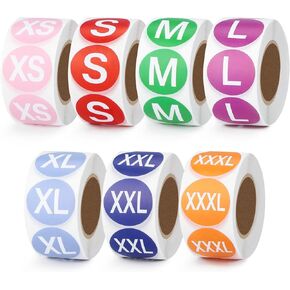 Size Stickers for Clothing, 1 inch Round Self Adhesive Sizing Stickers Label Rolls, Clothing Size Stickers for T Shirt Pants Skirt Business, 3500 Pcs, 7 Sizes (XS, S, M, L, XL, XXL, XXXL)