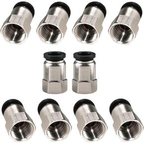 Beduan Pneumatic Push to Connect Fitting 6mm Tube OD x 1/8" G Thread Female Straight Adapter Nylon & Nickel-Plated Brass (Pack of 10)