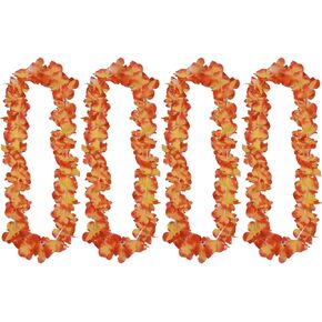 Luau Party Favors, Leis for Luau Party, Hawaiian Orange 4 6 8 Set Bulk, Tropical Flower Lei Jumbo Floral Supplies Decorations