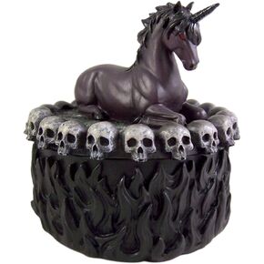 Black Cast Resin Evil Unicorn with Skull Rim Trinket Box, 5 Inches in Kuwait