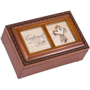 Cottage Garden As You are Confirmed Take The Shield Woodgrain Rope Trim Petite Music Box Plays Amazing Grace
