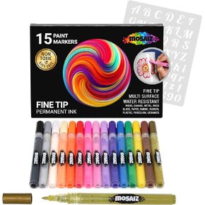 Acrylic Paint Pens for Rock Painting, 15 Colors including Gold and Silver Metallic Acrylic Paint Markers 0.7 mm Fine Point Pen for Glass, Wood Crafts, Metal